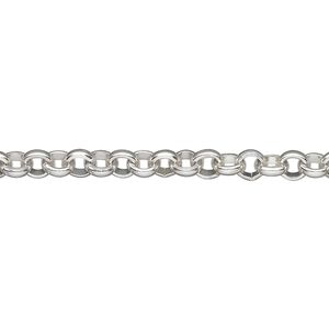 Chain, silver-finished steel, 4.5mm rolo. Sold per pkg of 1 meter.