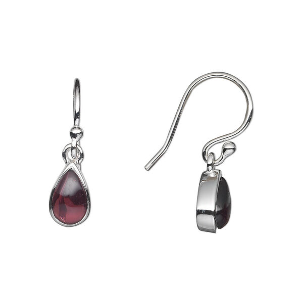 Earring, sterling silver and garnet (natural), 24x6mm overall. Sold per pair. image number 0