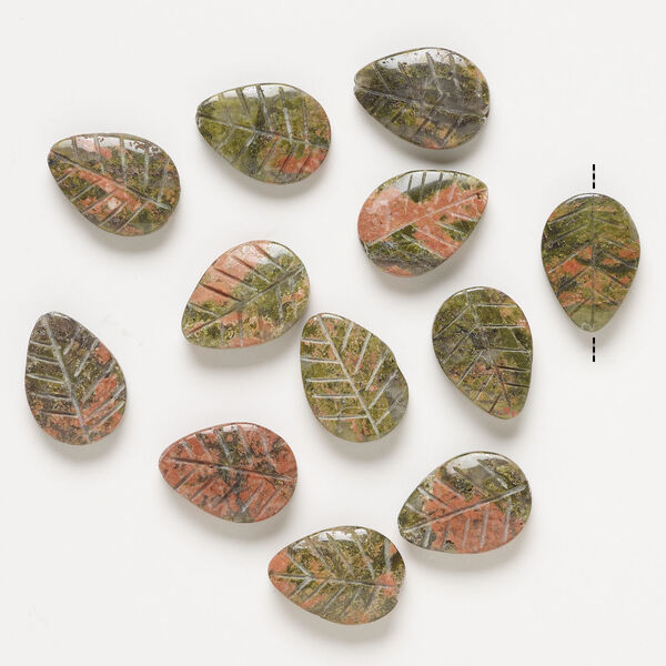 Unakite 1pkg12, carved leaf bead natural, 18x13mm image number 1