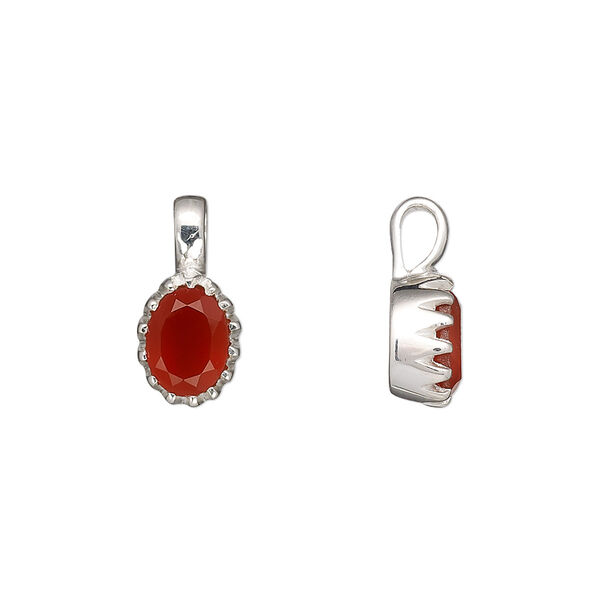Pendant, carnelian (dyed / heated) and sterling silver, 15x8mm with 8x6mm faceted oval. Sold individually. image number 0
