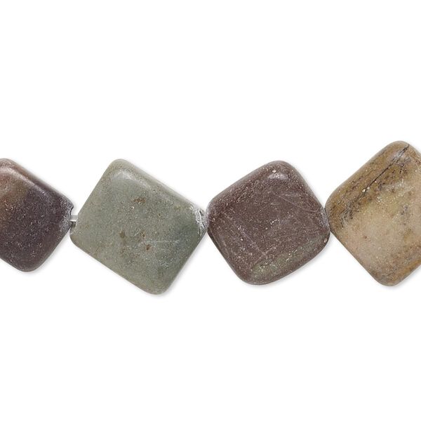 Bead, mocha mint "jasper" (natural), 12x12mm-16x16mm flat rounded diamond, C- grade, Mohs hardness 3-1/2 to 4. Sold per 15-inch strand. image number 0