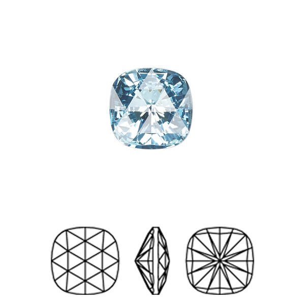 Fancy stone 1pk aquamarine foil back, Crystal Passions® 12mm rose cut cushion 4471 image number 0