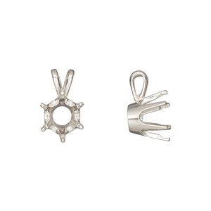 Pendant, Sure-Set™, sterling silver, 9mm pre-notched 6-prong round setting. Sold individually.