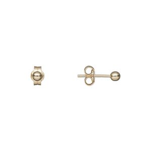 Earstud, 14Kt gold, 3mm smooth ball with post. Sold per pair.