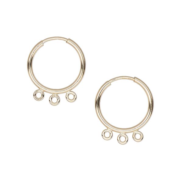 Earring hoop 1pkg2 14Kt gold-filled, 14mm round / endless loop / 3 bottom loops, 21 gauge 1 pair image number 0
