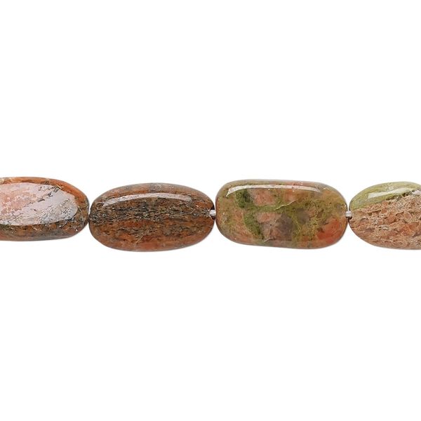 Indian unakite 1pkg1, hand-cut flat oval bead natural 13 inch 10x7mm-16x9mm image number 0