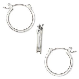 Earring hoop 1pkg2 "pewter" (zinc-based alloy), 20mm round / 2mm wide channel / latch-back, silver-finished / steel 1 pair
