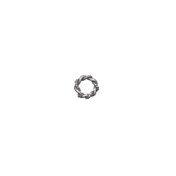Jump ring, antiqued sterling silver, 6mm twisted and smooth soldered round, 3.3mm inside diameter, 1.5mm thick. Sold per pkg of 8. image number 0
