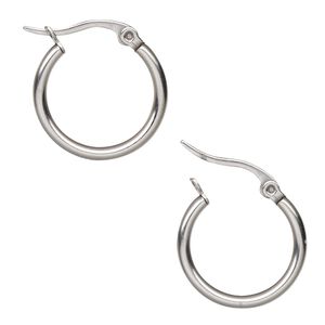 Earring hoop 1pkg2, 19mm / 2mm wide / latch-back, stainless steel 1 pair
