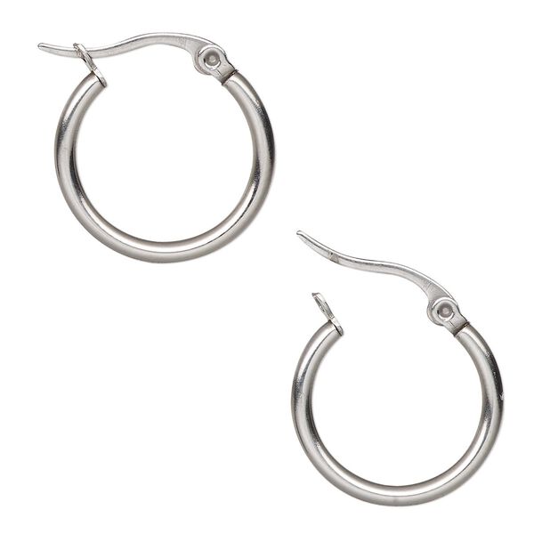 Earring hoop 1pkg2, 19mm / 2mm wide / latch-back, stainless steel 1 pair image number 0
