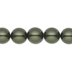 Pearl 25pk dark green, Crystal Passions® 10mm round 5811