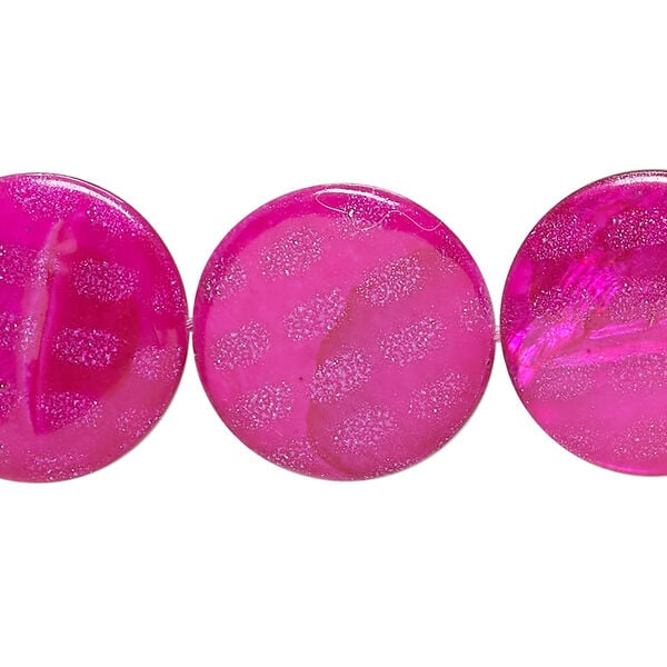Mother-of-pearl shell 1pkg1, puffed flat round bead 15 inch fuchsia 19-20mm image number 0