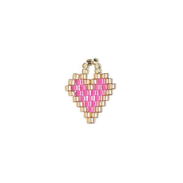 Drop, Creative Touch, glass, hot pink / copper / gold, 12mm double-sided heart. Sold individually. image number 0