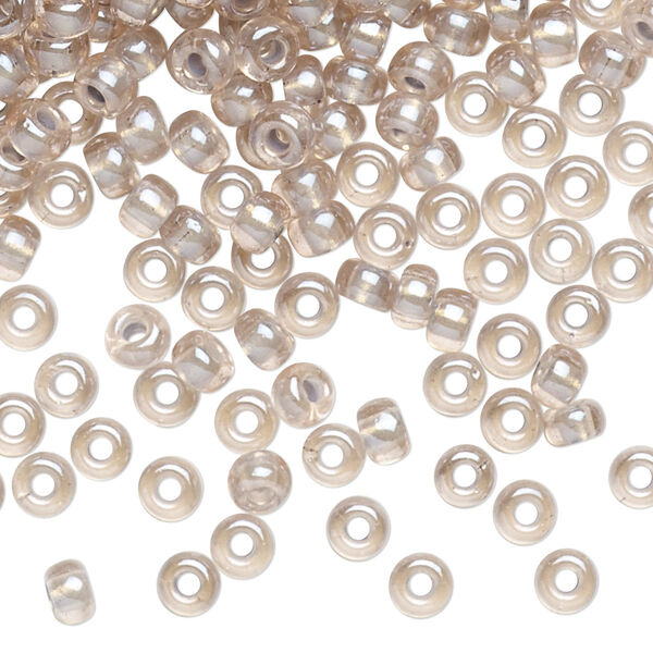 Seed bead, Miyuki, glass, pkg/25g, #6 rocaille, translucent pewter-lined pearlized pink, (RR-4614). image number 0