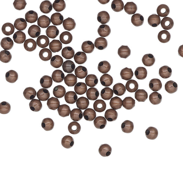 Bead, antique copper-plated steel, 3mm round. Sold per pkg of 100. image number 0