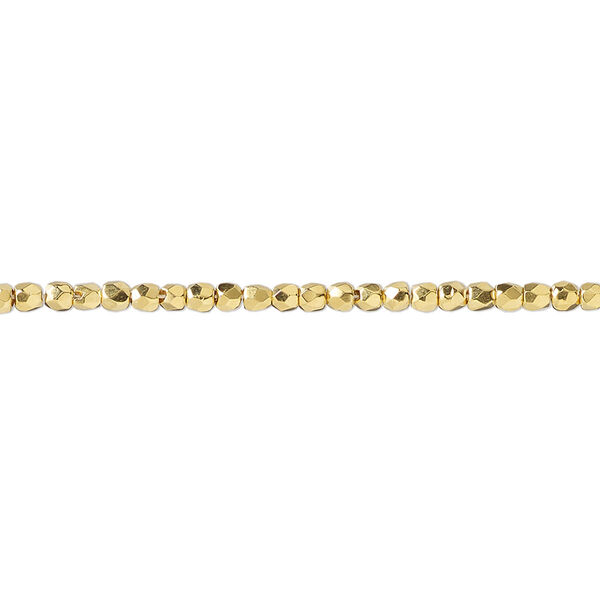Bead, fire-polished, 14Kt gold-plated glass, opaque clear, 2mm faceted round. Sold per 8-inch strand, approximately 95-100 beads. image number 0