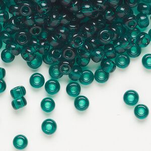 Seed bead, Miyuki, glass, pkg/25g, #6 rocaille, transparent emerald (RR-147).