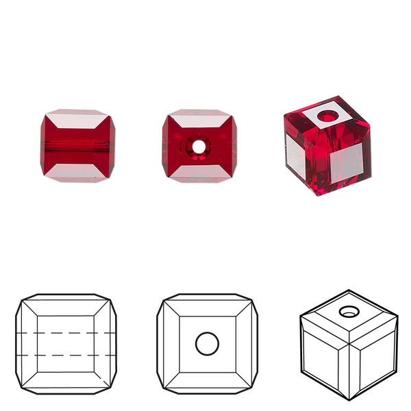 Bead 6pk Siam, Crystal Passions® 8mm cube 5601 image number 0