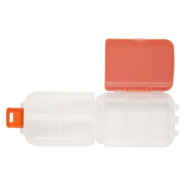 Organizer, plastic, red and clear, 3-3/4 x 2-1/2 x 1-1/4 inch rectangle with 3 layer fold out, 8 compartments and snap-tight latch. Sold individually. image number 1