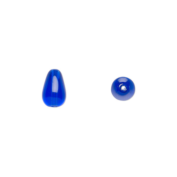 Bead, Czech pressed glass, cobalt, 9.5x6mm teardrop. Sold per 15-1/2" to 16" strand, approximately 40 beads. image number 0