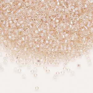 Seed bead, Delica®, glass, pkg/250g, #11 round, translucent rainbow pink mist (DB-1243).