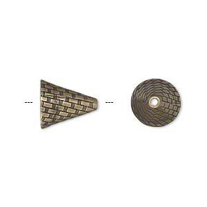 Cone, JBB Findings, antiqued brass, 12x10.5mm woven texture, fits 10-14mm beads. Sold individually.