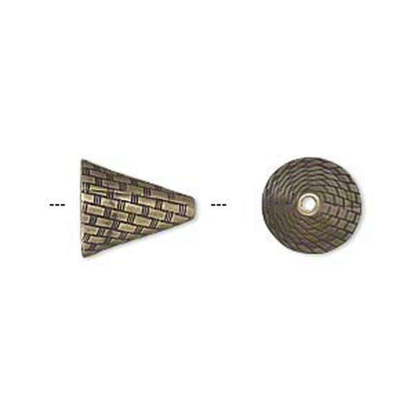 Cone, JBB Findings, antiqued brass, 12x10.5mm woven texture, fits 10-14mm beads. Sold individually. image number 0