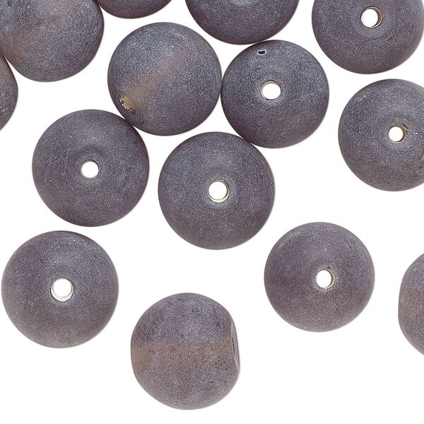 Bead, lampworked glass, translucent frosted blue-grey, 11x10mm-12x11mm round. Sold per 2-ounce pkg of approximately 25 beads. image number 0