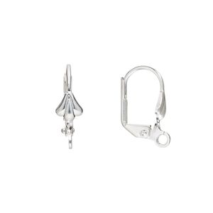 Ear wire leverback 1pkg100 silver-plated, 18mm / 8x6mm shell / open loop, brass 50 pair