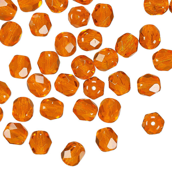 Czech fire-polished glass 1pkg60, faceted round bead orange 6mm image number 0