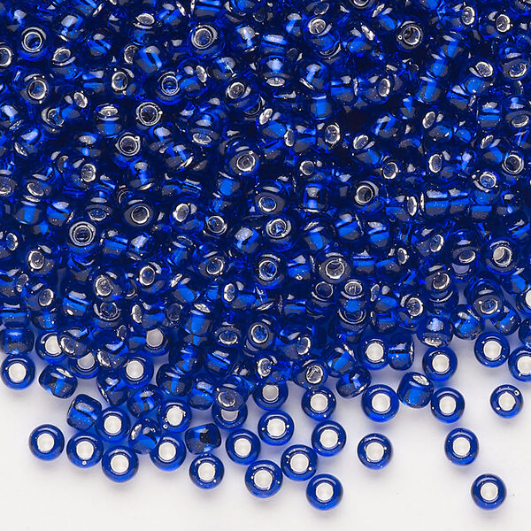 Seed bead, Dyna-Mites™, glass, silver-lined translucent cobalt, #8 round. Sold per 40-gram pkg. image number 0