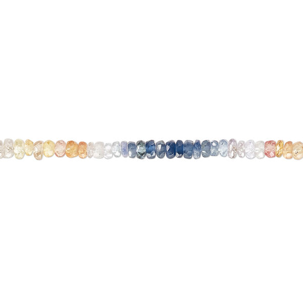 Bead, multi-sapphire (heated), 2x0.5mm-3x2mm hand-cut faceted rondelle, B grade, Mohs hardness 9. Sold per 8-inch strand, approximately 150 beads. image number 0