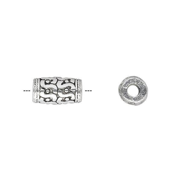 Bead, antique silver-plated "pewter" (zinc-based alloy), 12x7mm round tube with S pattern. Sold per pkg of 10. image number 0