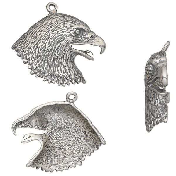Charm, antiqued sterling silver, 25x19mm single-sided eagle head. Sold individually. image number 0