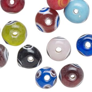 Bead mix, lampworked glass, opaque and translucent mixed colors, 11x7mm rondelle. Sold per 2-ounce pkg, approximately 30 beads.