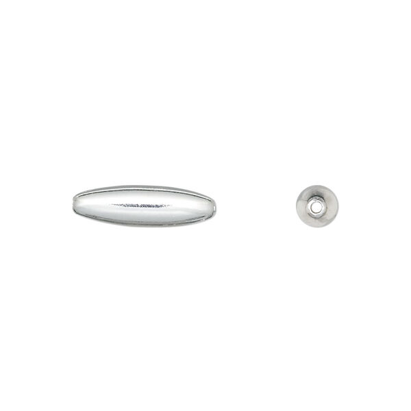 Bead, silver-plated brass, 15x4.5mm smooth oval. Sold per pkg of 10. image number 0