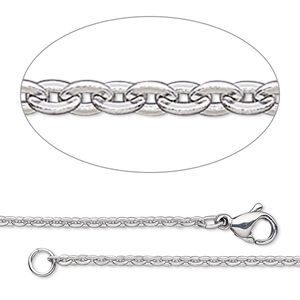 Chain 1pkg1 cable, 1.8mm flat oval / lobster claw clasp, stainless steel / steel 18 inch