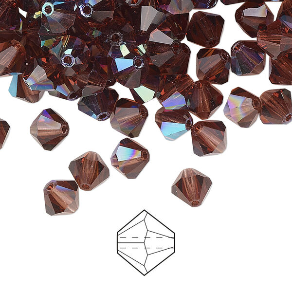 Bead 144pk light burgundy AB, Preciosa Czech crystal 6mm bicone image number 0