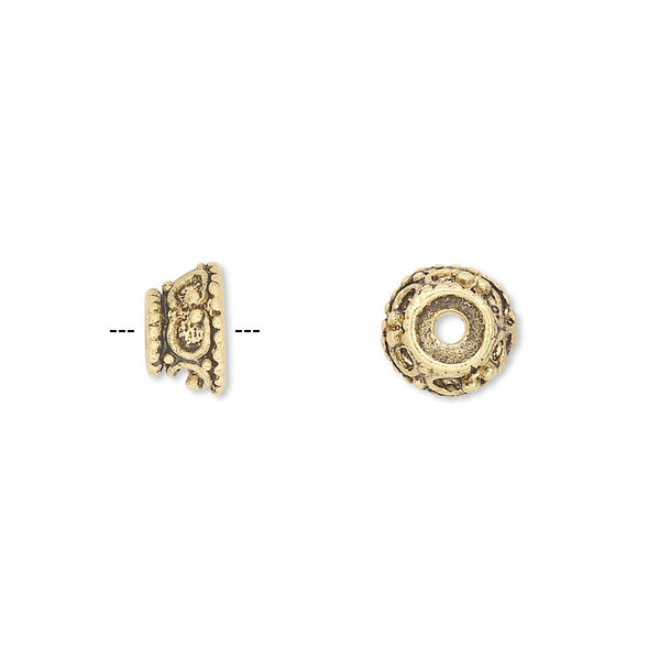 Bead, antique gold-finished "pewter" (zinc-based alloy), 9x6mm fancy cone. Sold per pkg of 12. image number 0