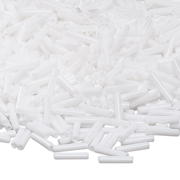 Bead, Miyuki, bugle bead, glass, pkg/50 g, 9x1.9mm center-drilled, opaque white, (RBU-402). image number 0