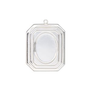 Drop, sterling silver, 23x19mm single-sided rectangle with 14x10mm oval setting. Sold individually.