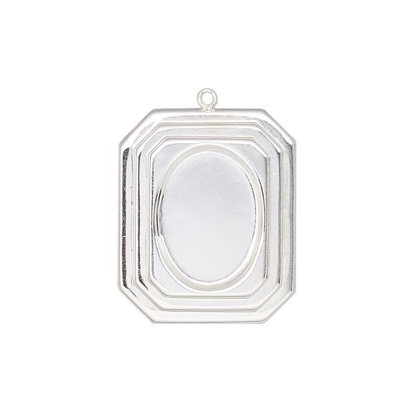 Drop, sterling silver, 23x19mm single-sided rectangle with 14x10mm oval setting. Sold individually. image number 0
