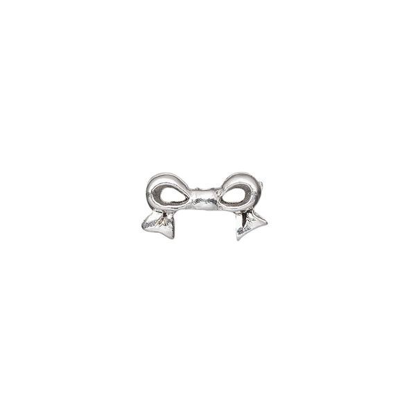Bead, pewter (tin-based alloy), pkg/1, silver plate, 13x7mm double-sided bow, fits 6mm cube. image number 0