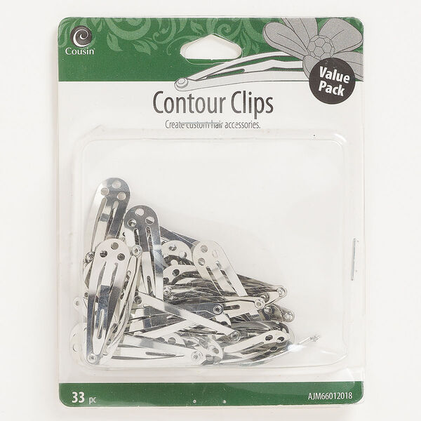 Hair clip, silver-finished stainless steel, 39x11mm. Sold per pkg of 33. image number 0