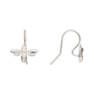 Ear wire fishhook 1pkg2 Amoracast® sterling silver, 15mm / 13x8.5mm bumble bee / open loop, 20 gauge 1 pair