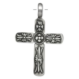 Pendant, pewter (tin-based alloy), 64x41mm cross. Sold individually.