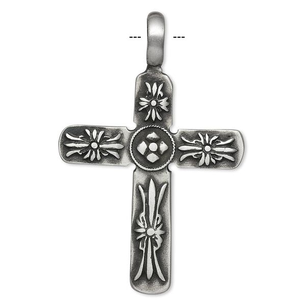 Pendant, pewter (tin-based alloy), 64x41mm cross. Sold individually. image number 0