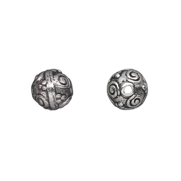 Bead, antique silver-plated "pewter" (zinc-based alloy), 10mm round. Sold per pkg of 10. image number 0