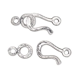 Clasp hook&eye 1pkg1 sterling silver, 22x12mm textured, JBB Findings 1-strand