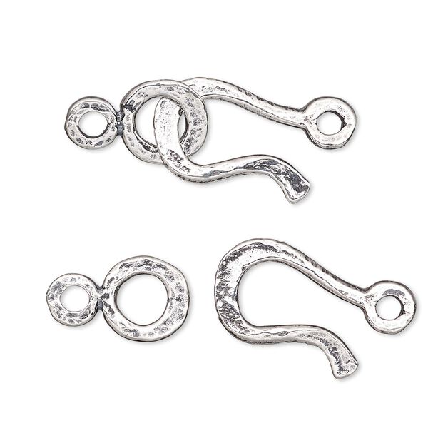 Clasp, JBB Findings, hook-and-eye, sterling silver, 22x12mm textured. Sold individually. image number 0